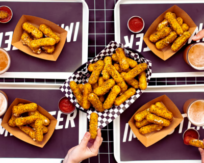 imposter vegan mozz sticks with dipping sauces