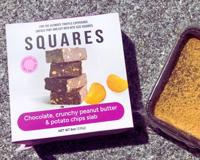 peanut butter chocolate truffle squares with potato chips