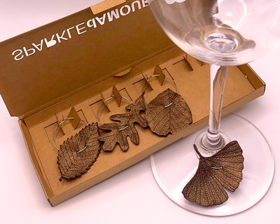 bronze upcycled leather wine glass charms