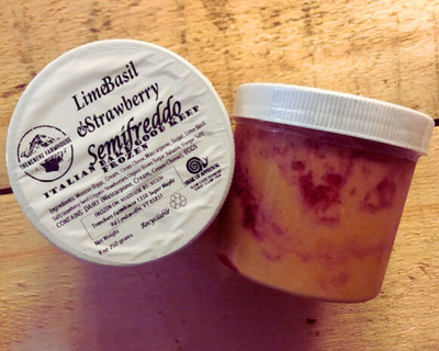 lime basil and strawberry semifreddo