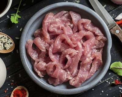 raw pork stir fry meat ready to cook