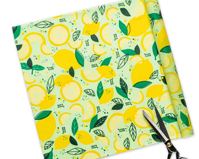 fresh squeeze lemon print vermont bee's wrap roll
