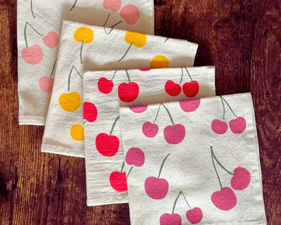 multi colored hand printed cherry napkins