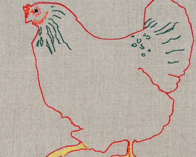 Begian eco linen red hen tea towel