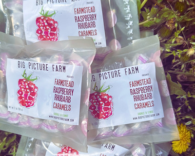 raspberry rhubarb goats milk caramels