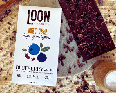 blueberry cacao dark chocolate bar