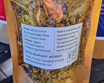 organic verrmont grown chamomile and lavender tea